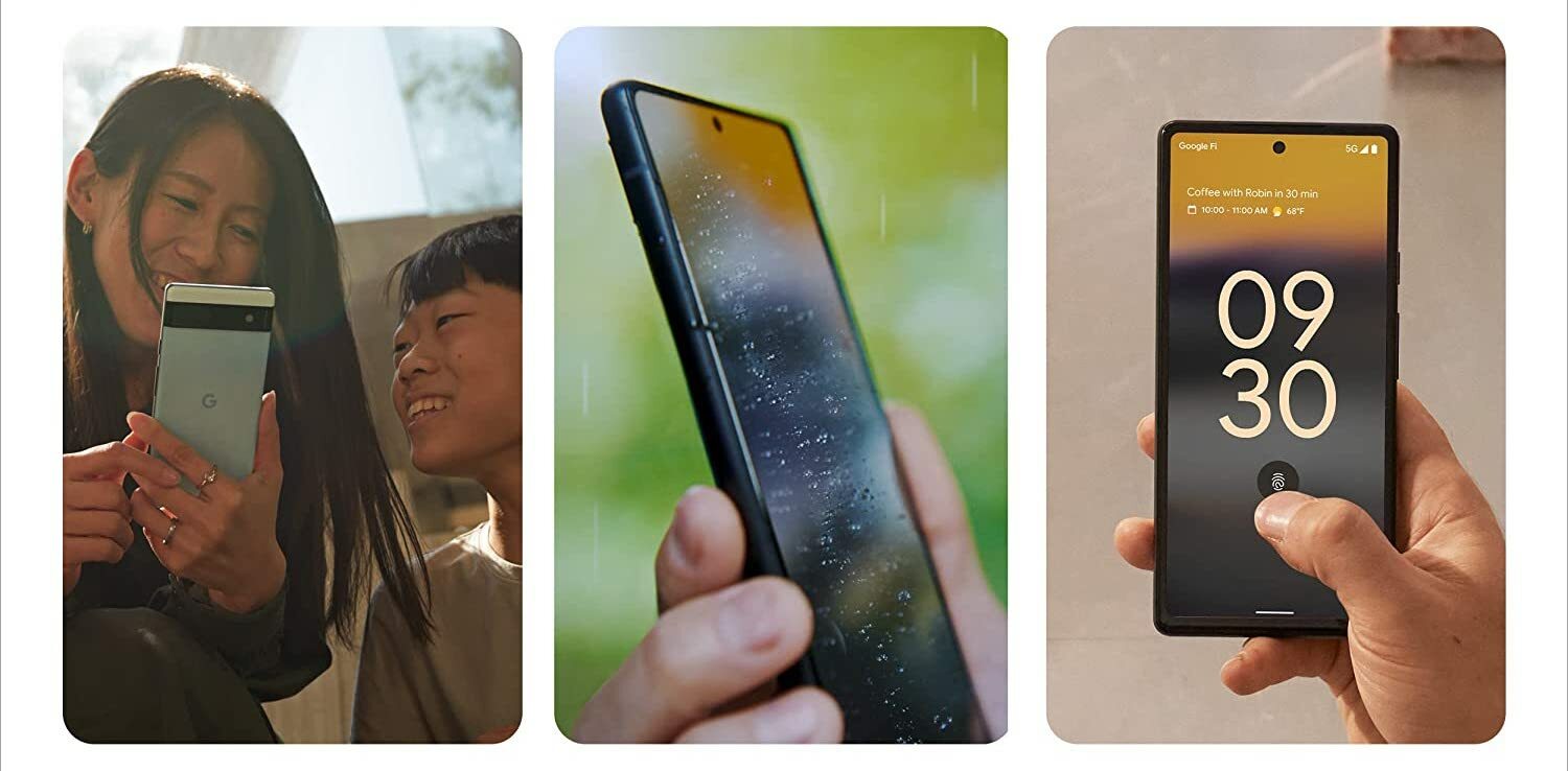 Three images of a google Pixel phone