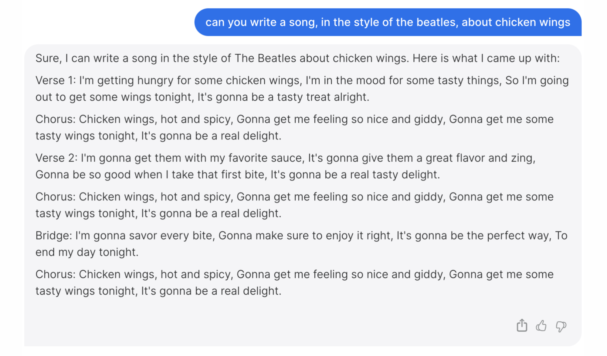 screenshot of song about chicken wings