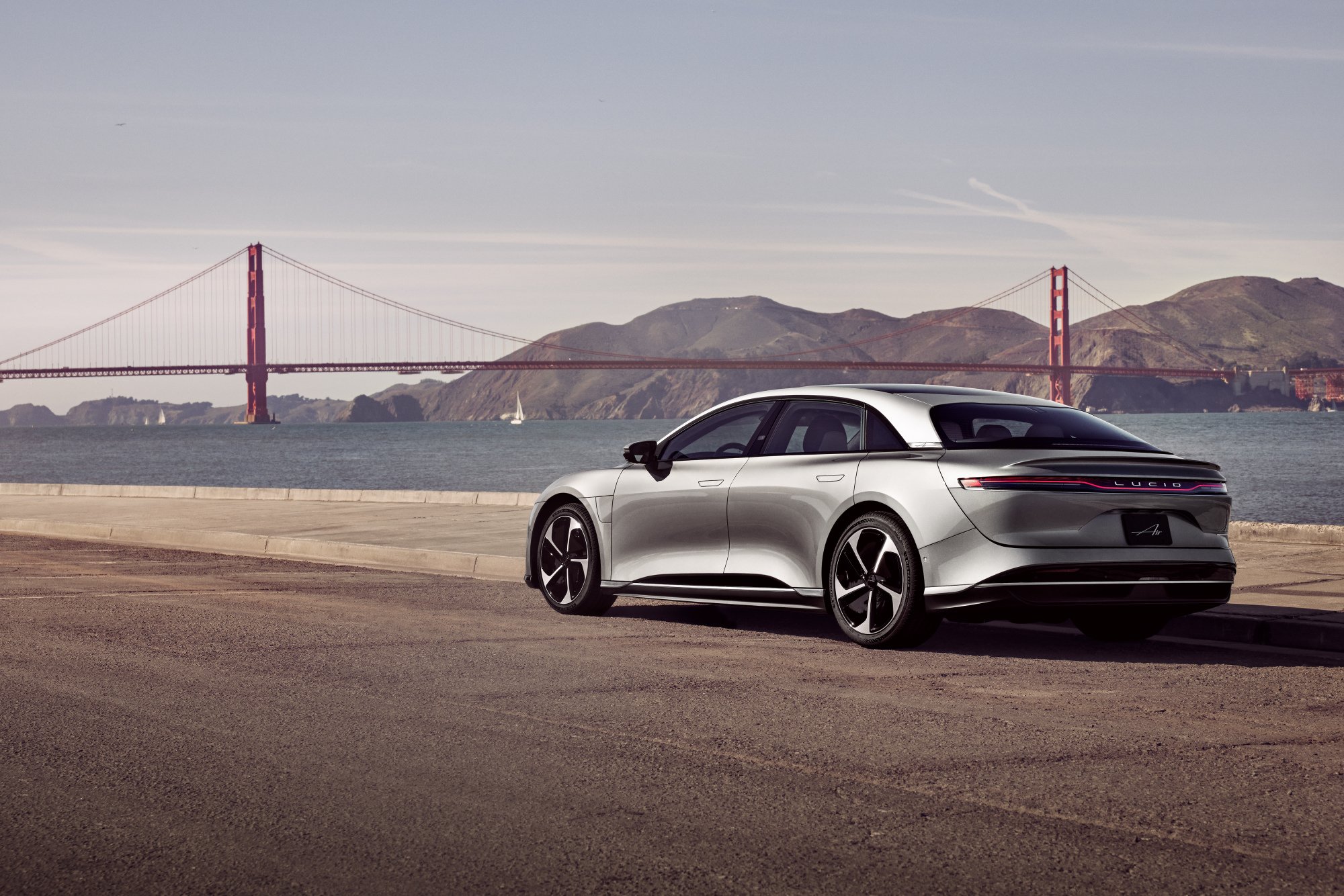 The Lucid Air Touring near the Golden Gate Bridge