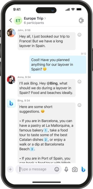 Skype chat with Bing AI integration