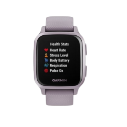 Silver smartwatch with rectangular face against white background