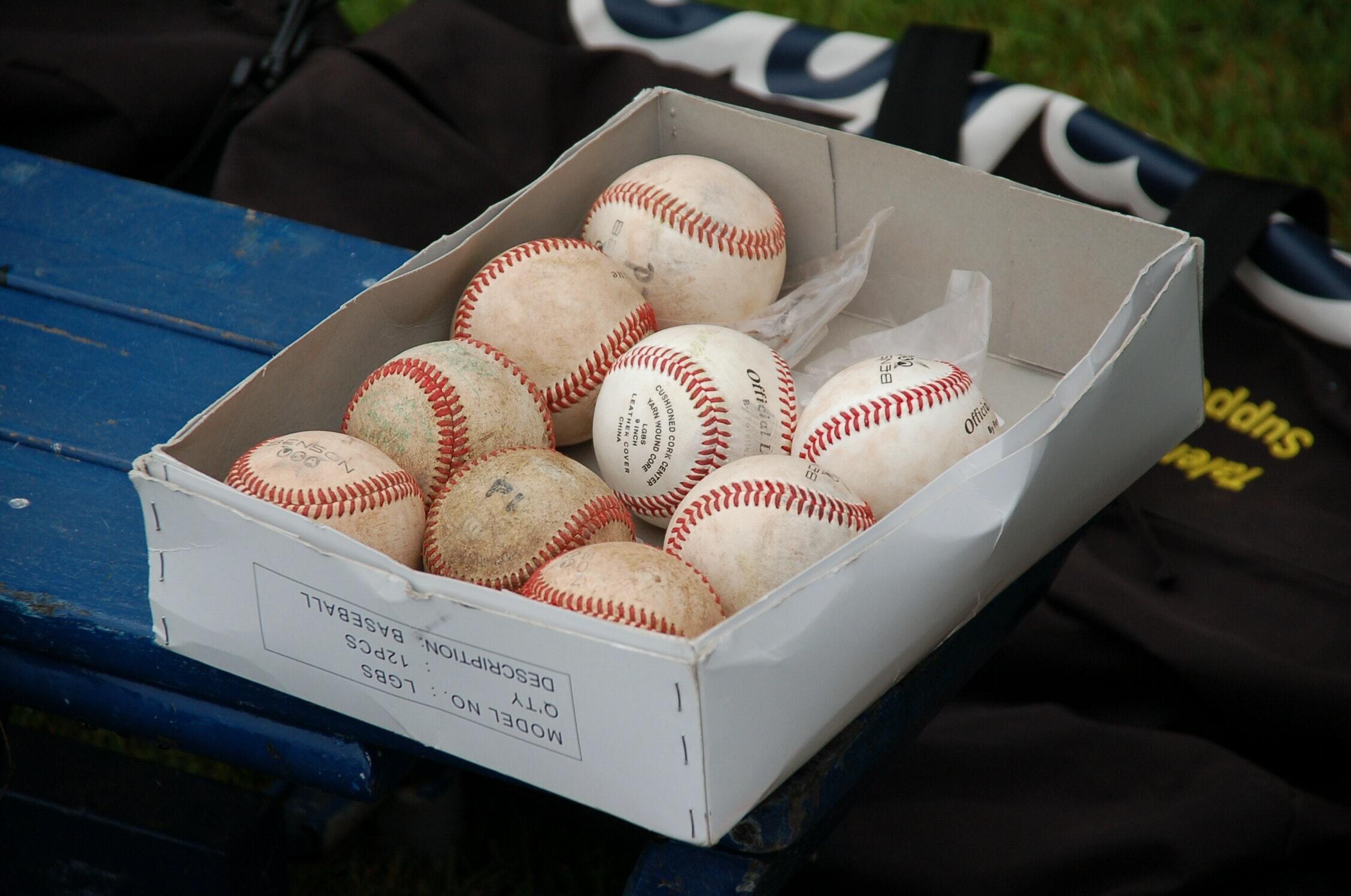 Baseballs in box