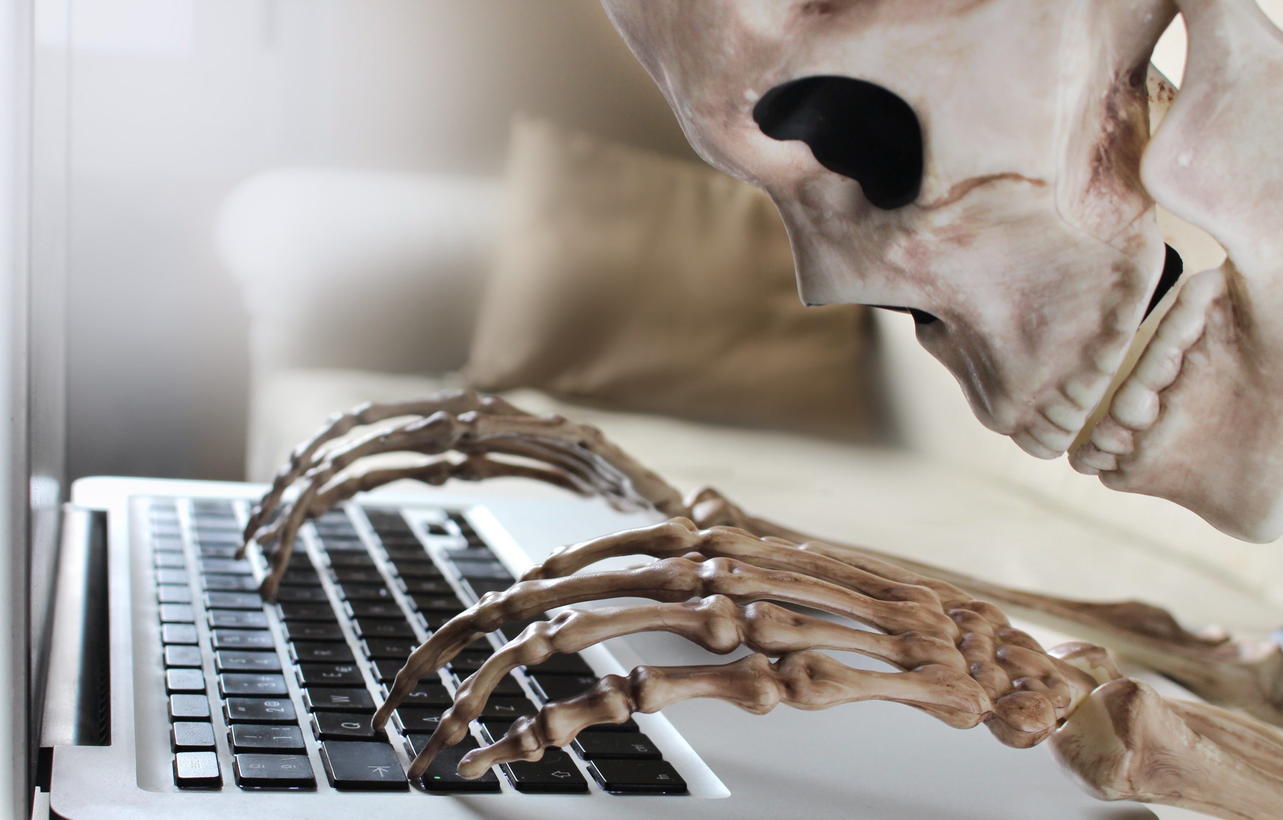 Skeleton at computer
