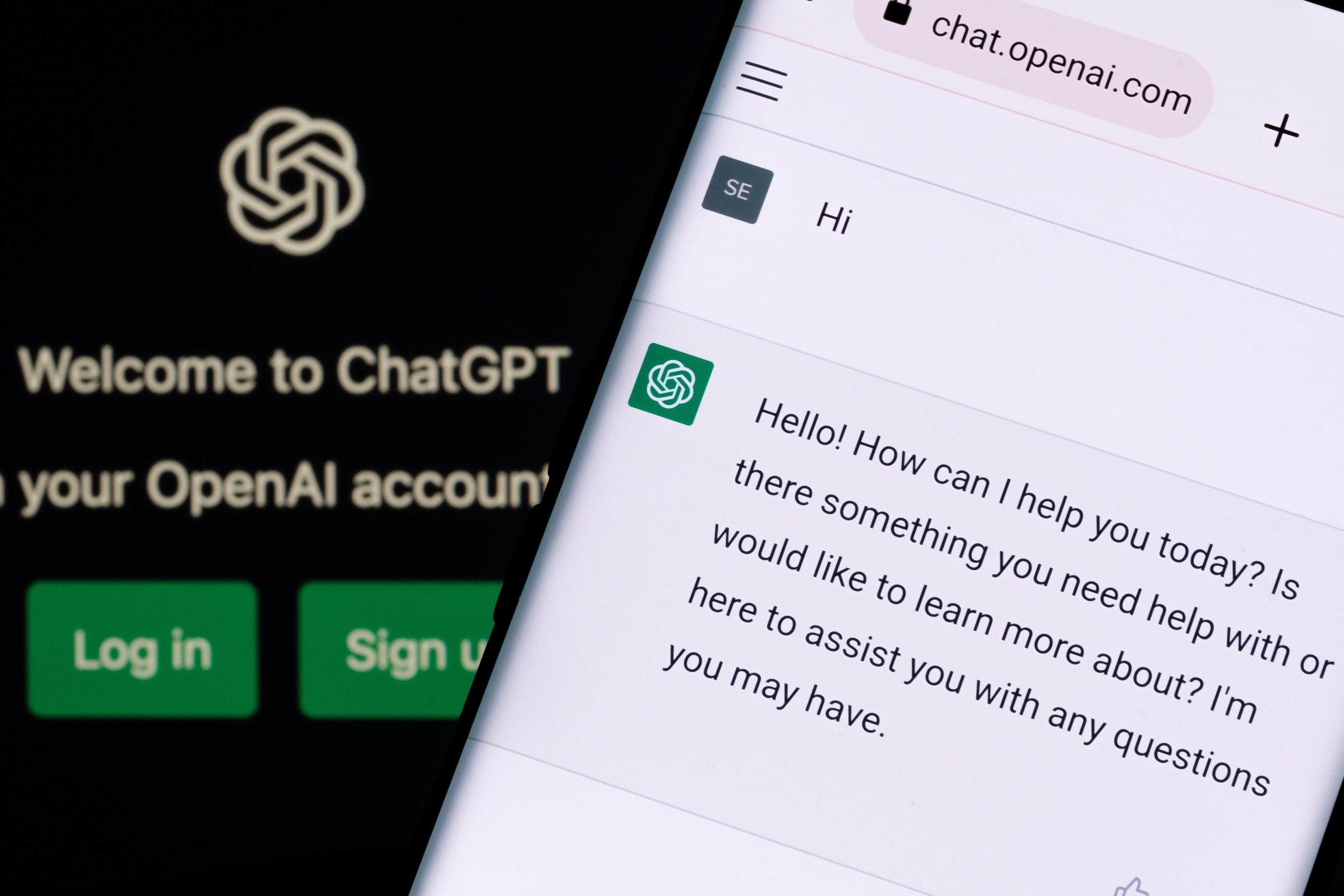 ChatGPT on a smartphone with the OpenAI logo in the background