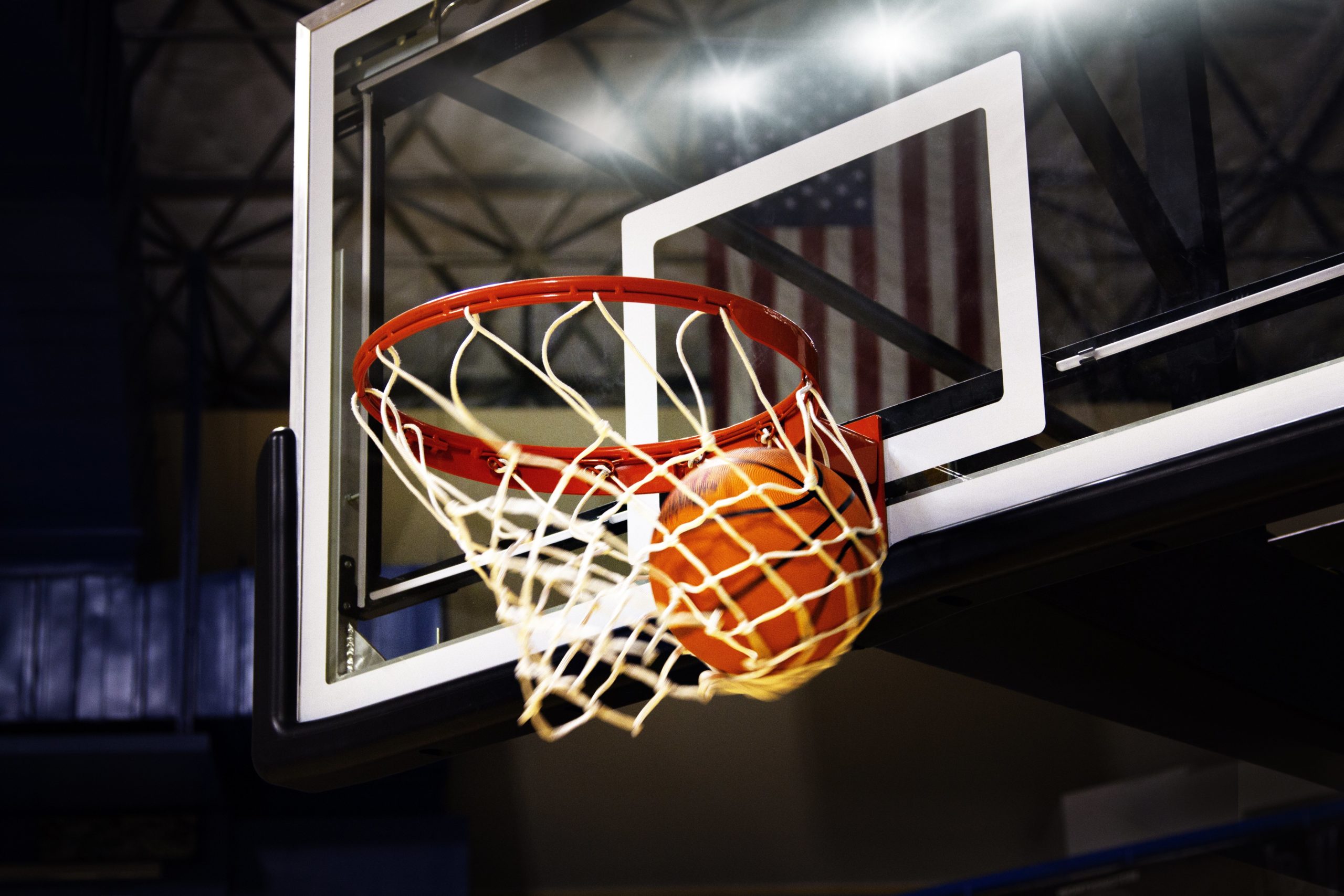 Basketball in hoop 