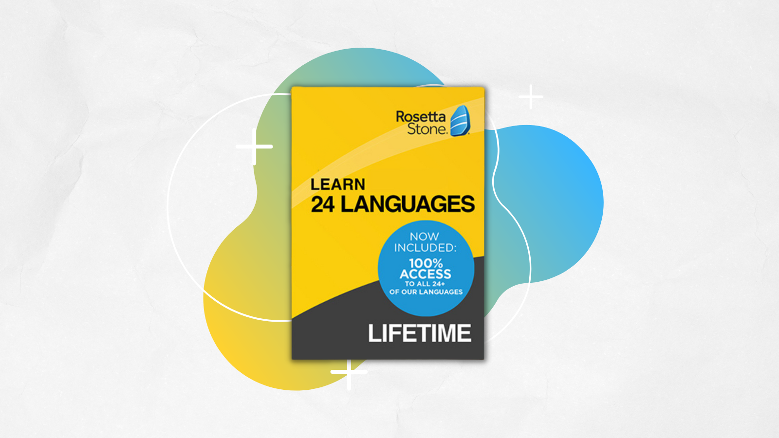 rosetta stone software with yellow and blue background