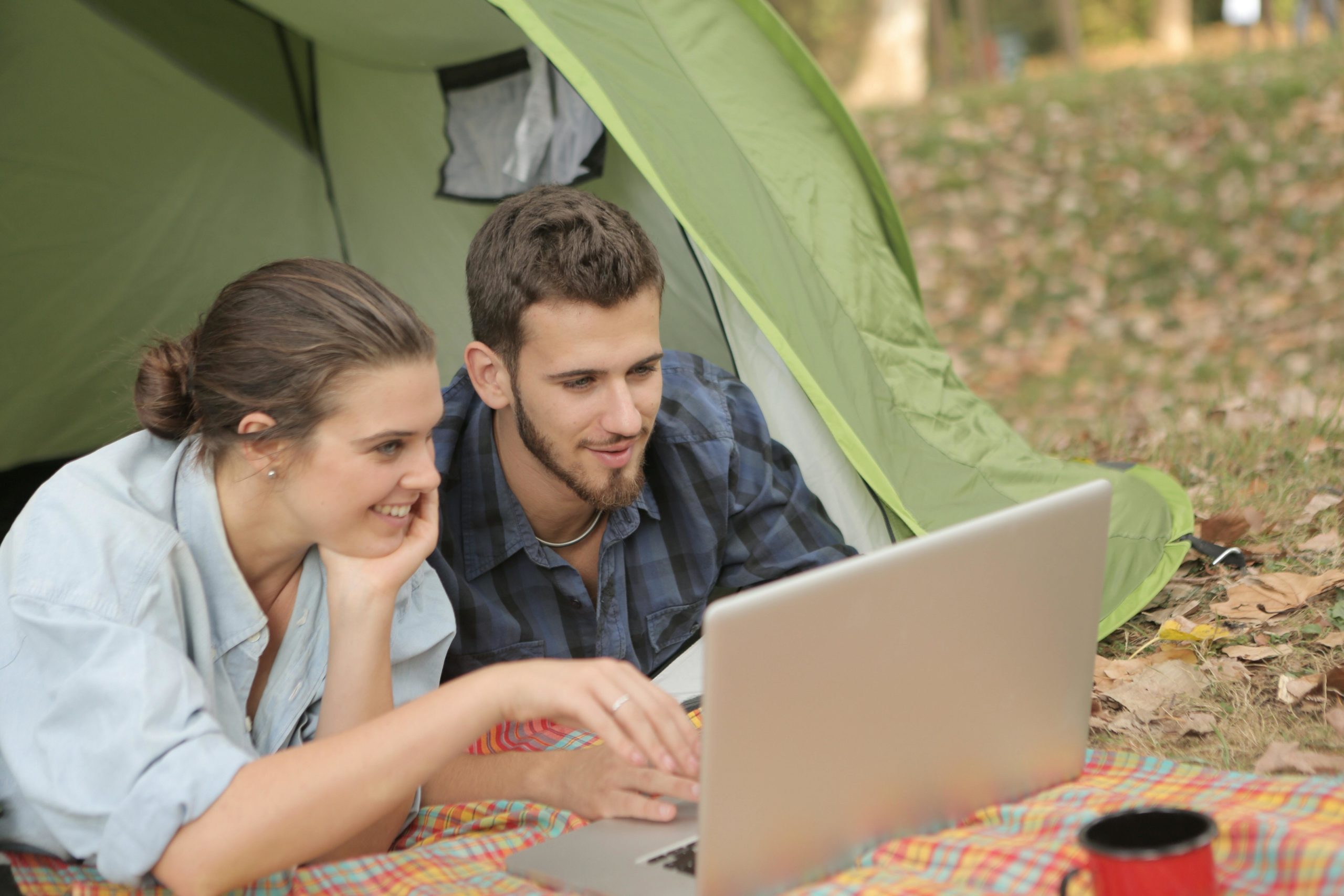 Couple looking at laptop