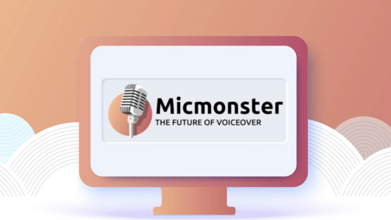 micmonster logo on screen with clouds illustration in background