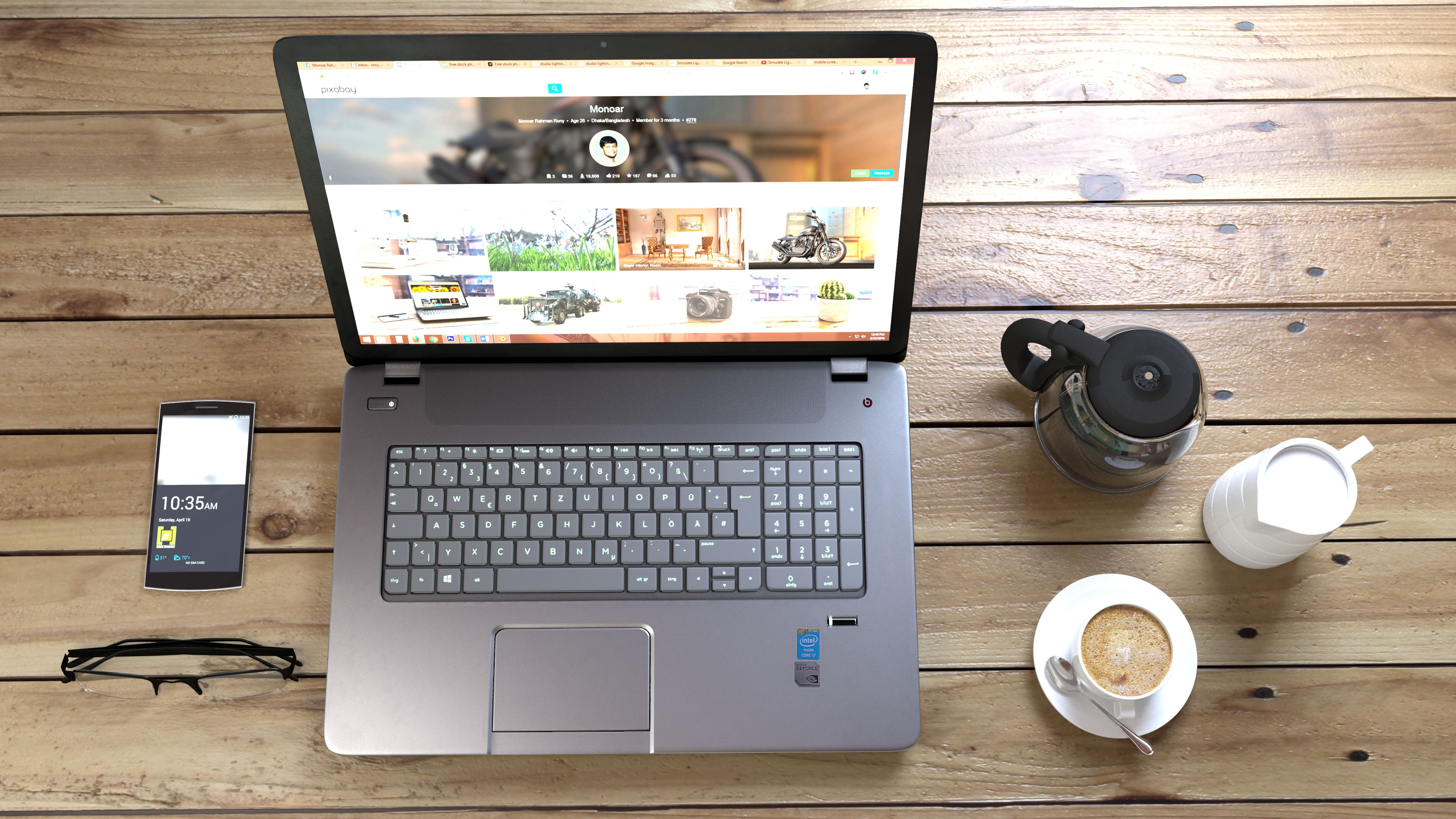 Tech and coffee on desk