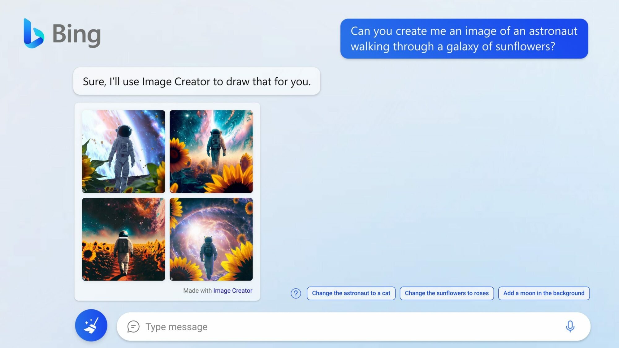 Bing chat generating images using DALL-E