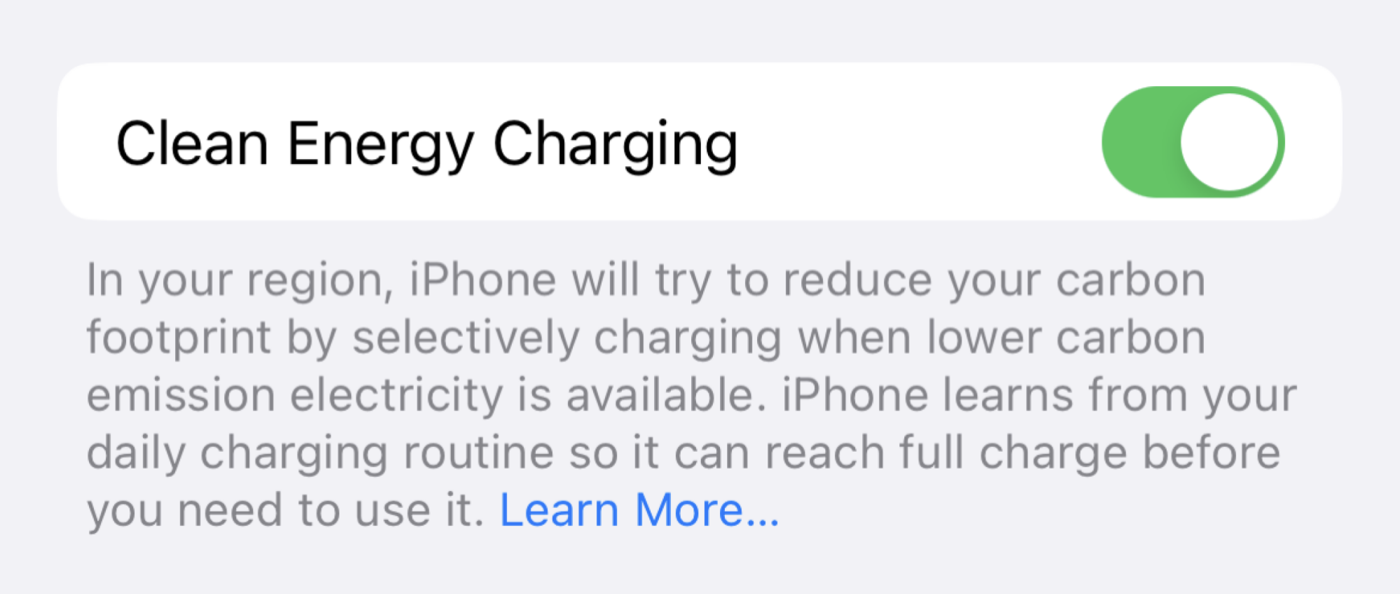 Clean energy charging on iPhone