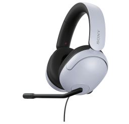 white over-ear headphones with mouthpiece against white background