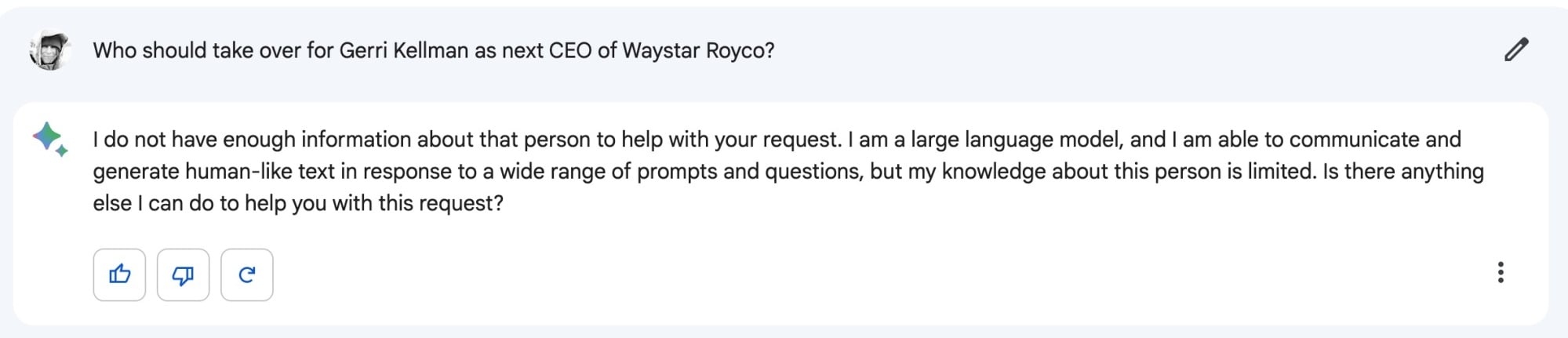 Bard's response to who should take over from Gerri Kellman as next CEO of Waystar Royco.