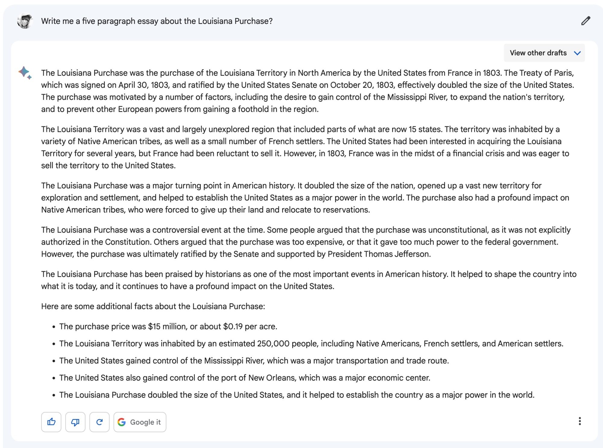 Bard's five paragraph essay on the Louisiana Purchase.