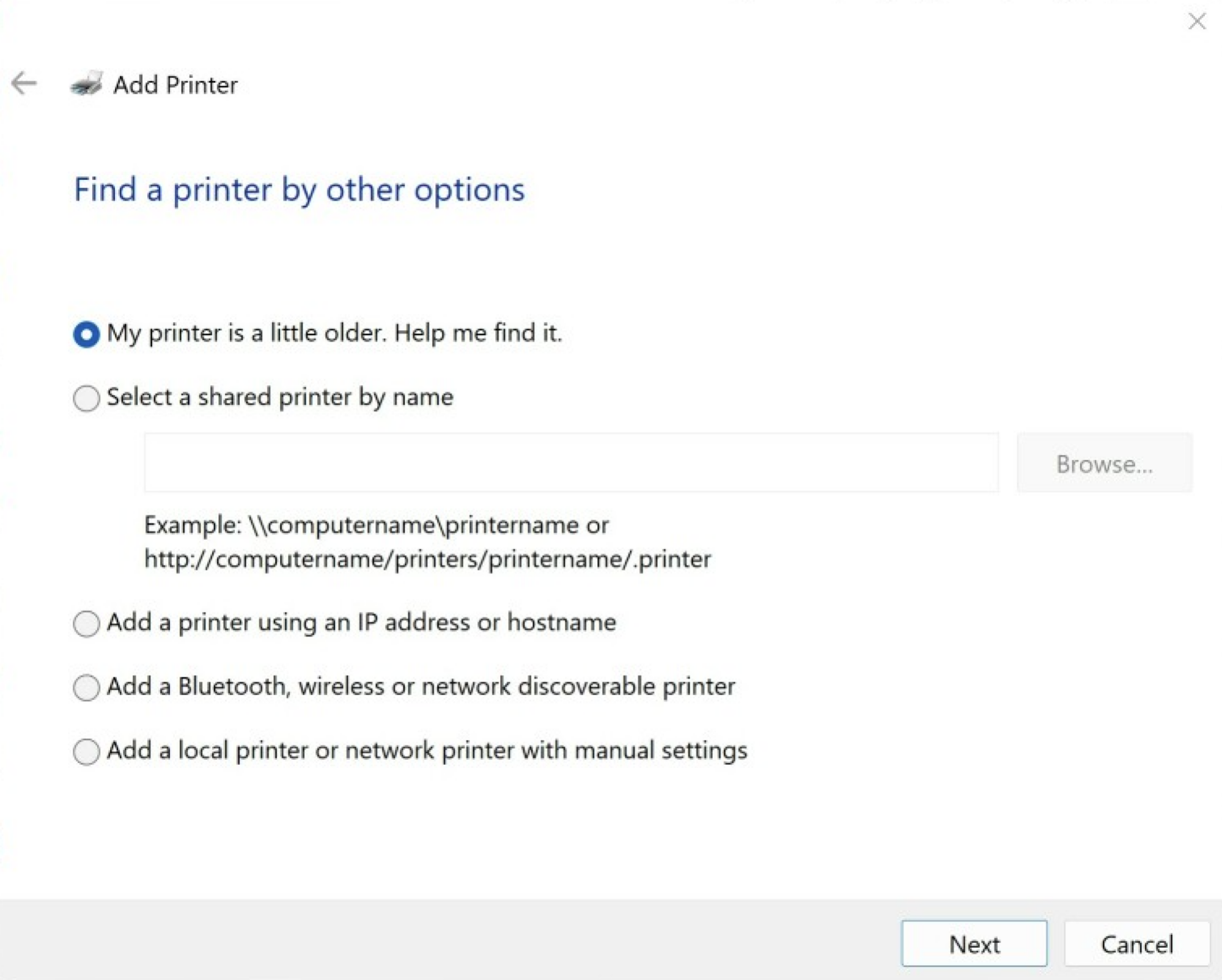 Find printer via other options