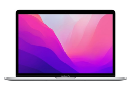 Apple Macbook Pro m2 chip with a pink and purple screen against white background