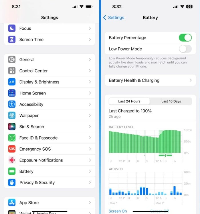 Battery health screen