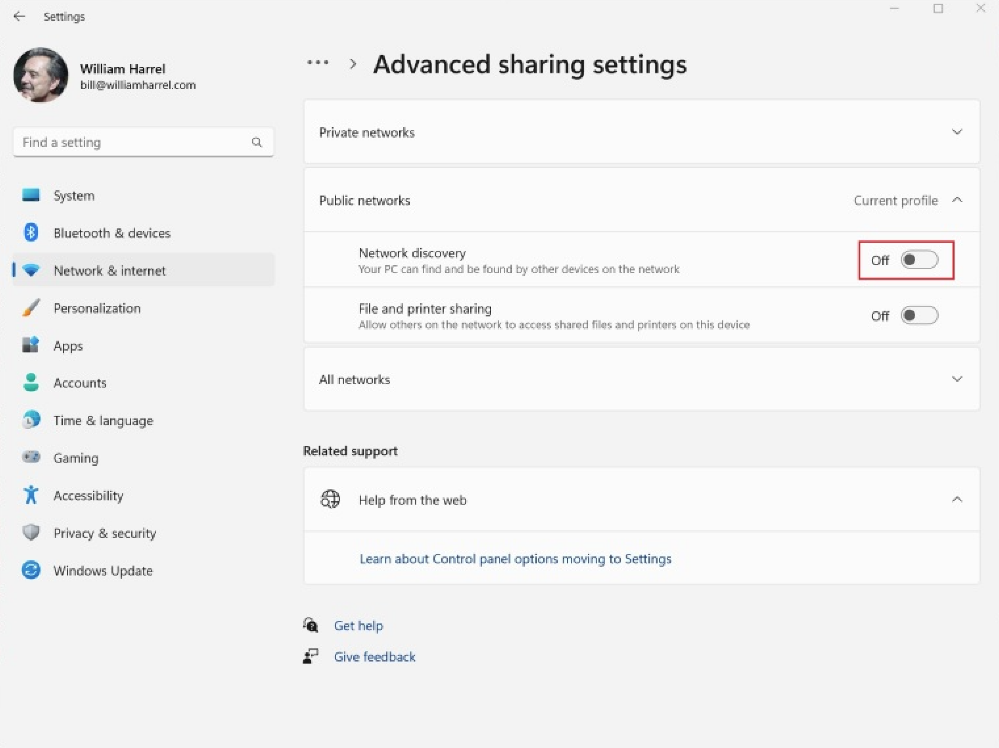 Sharing settings