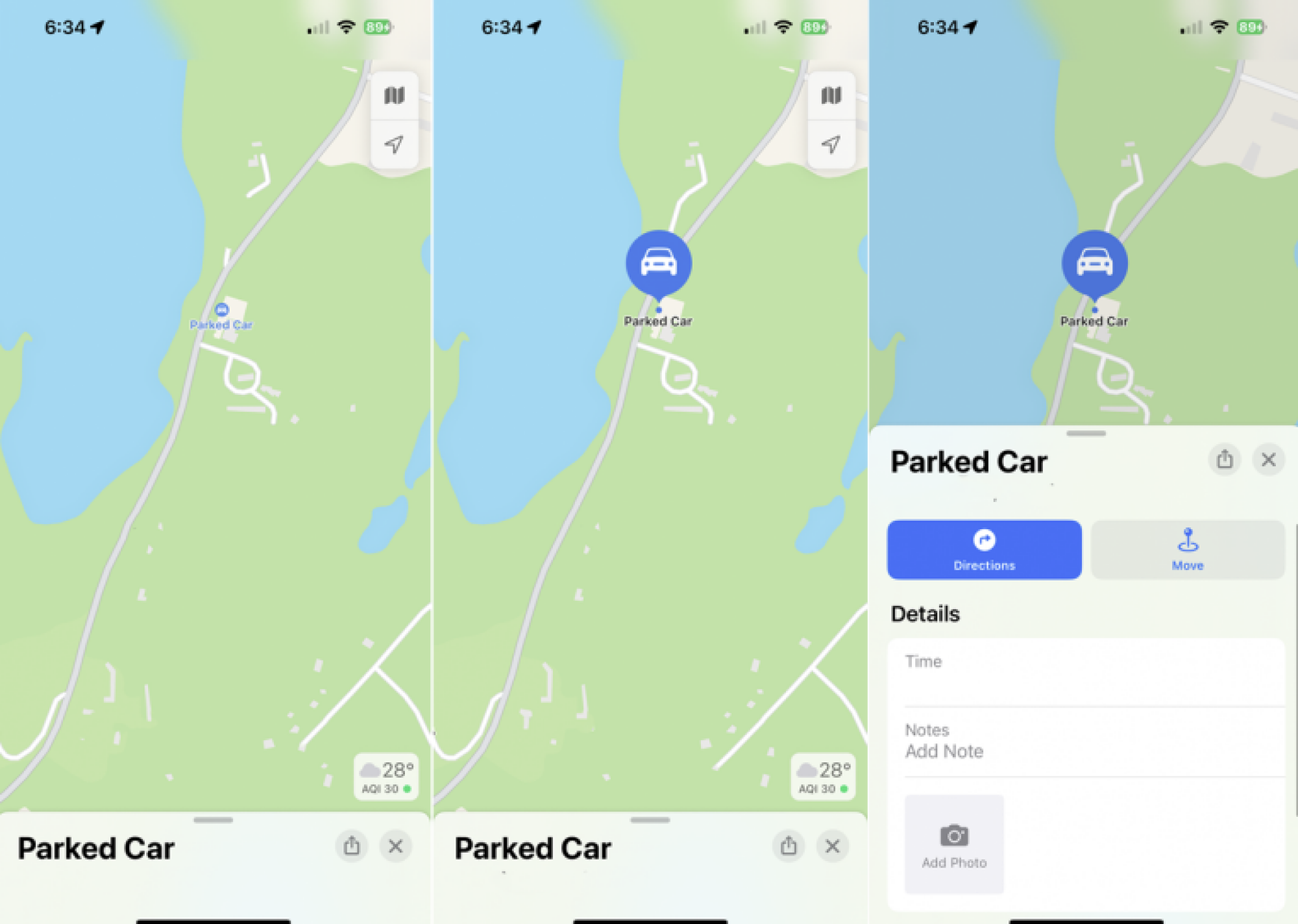 Apple map parked car pin