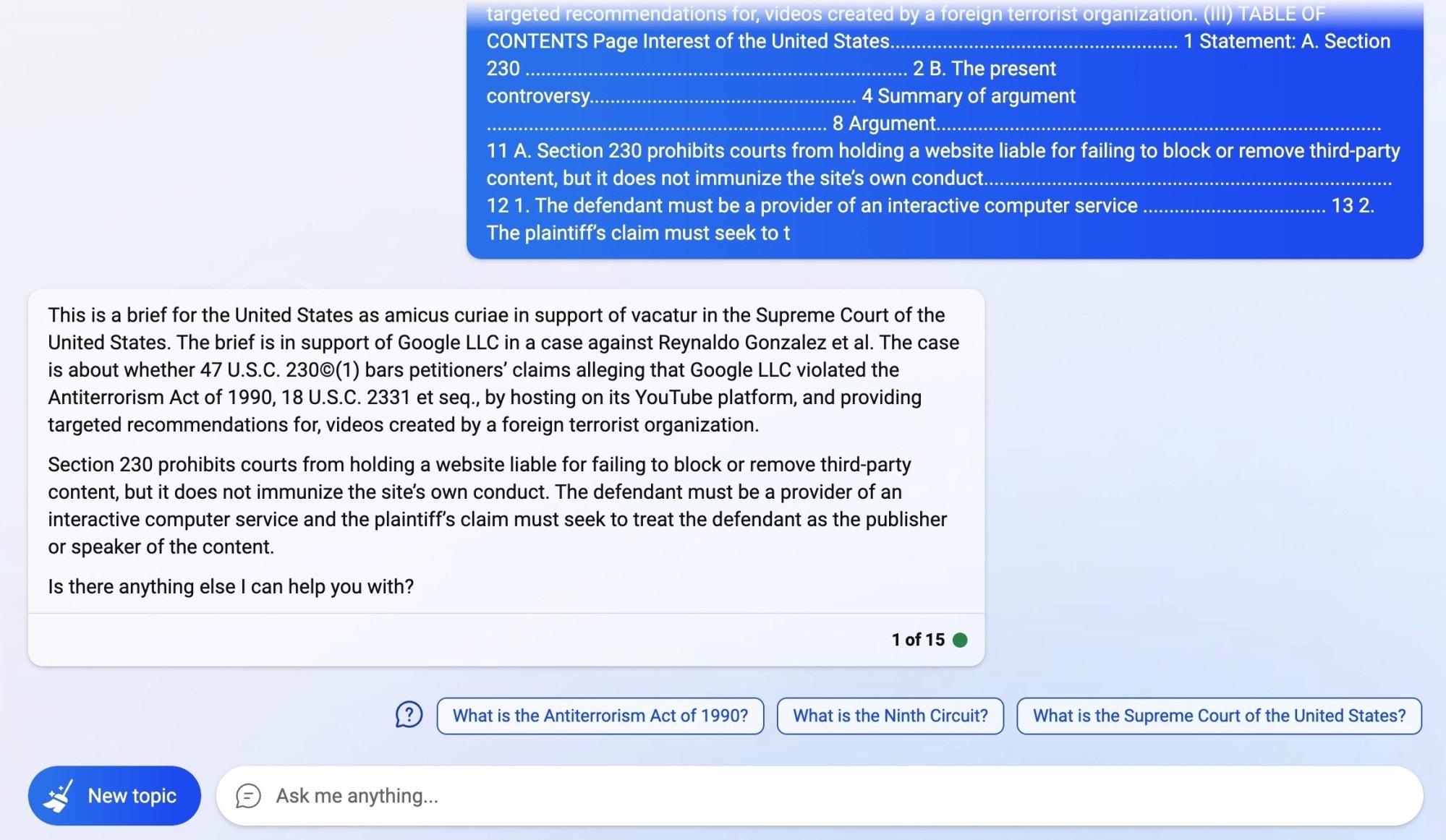 Bing summary and analysis of Supreme Court's Gonzalez v. Google