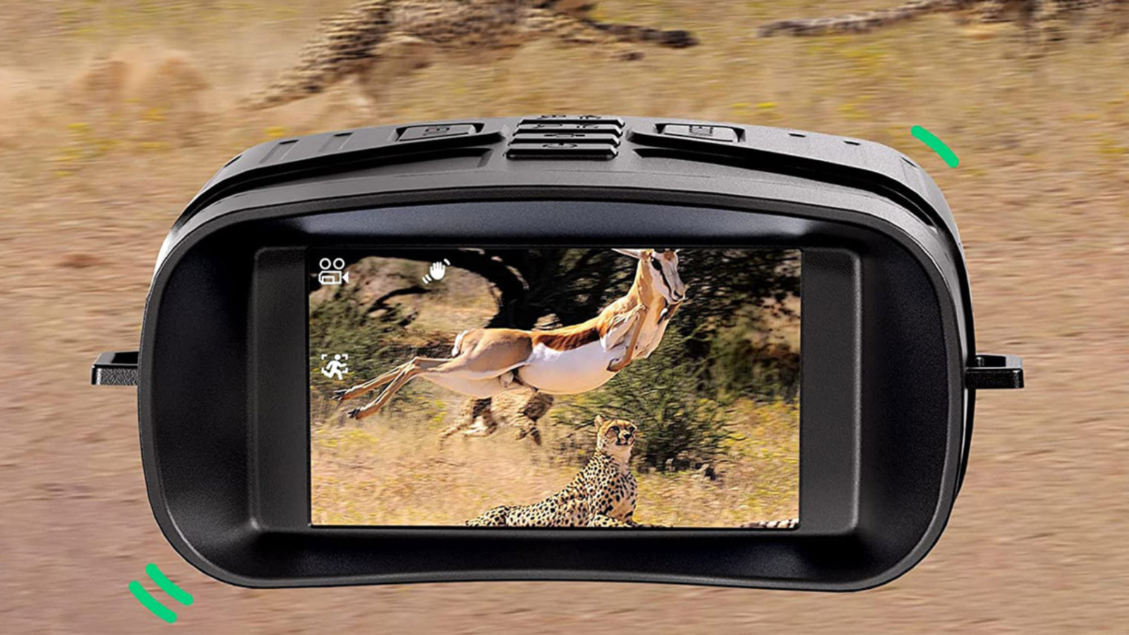 mini night vision binoculars with image of antelope and leopard