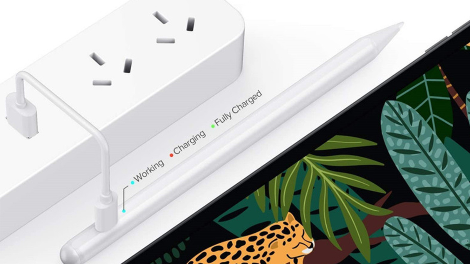 stylus pen laying next to power strip