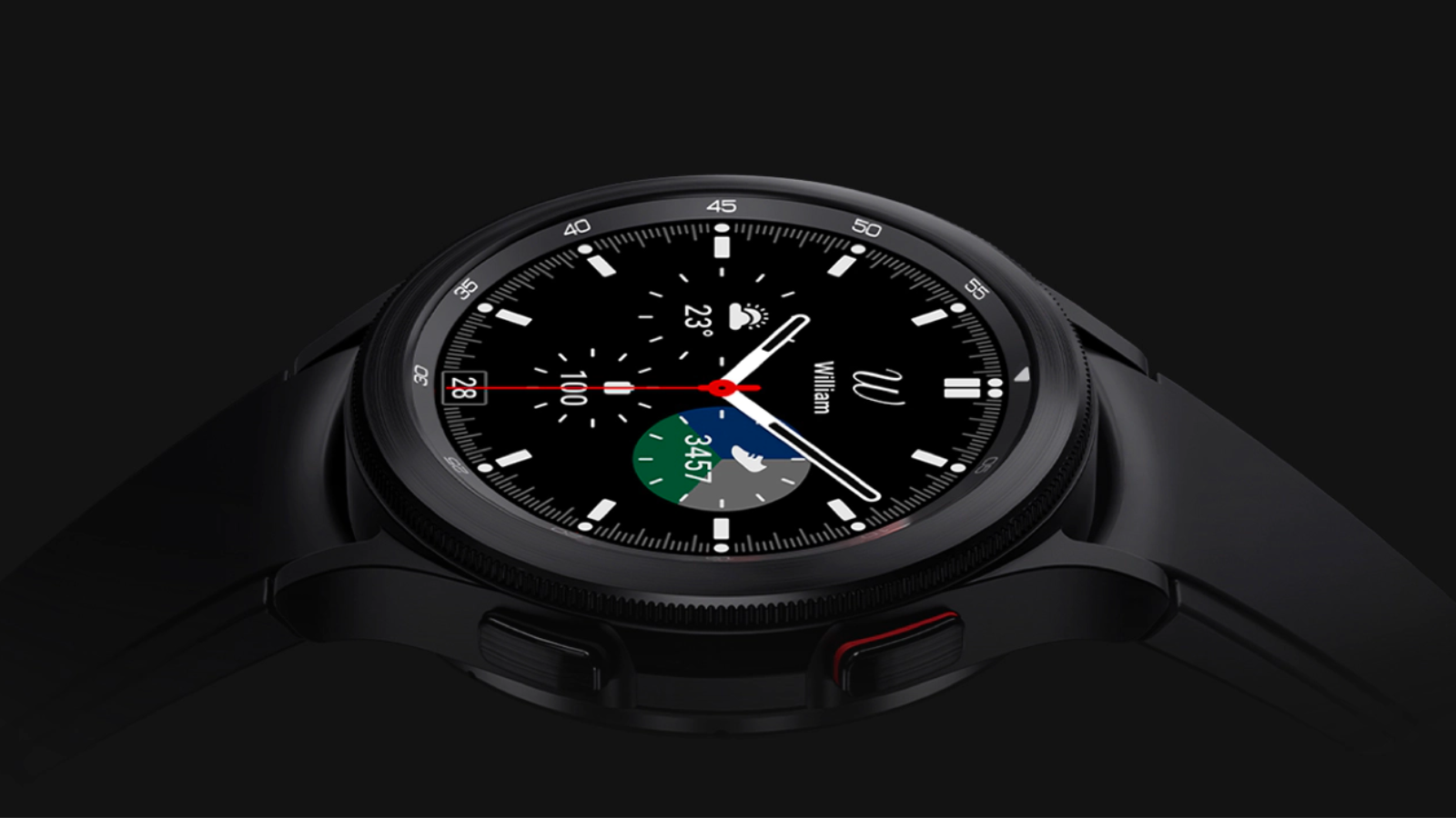 Samsung Galaxy Watch 4 on black background