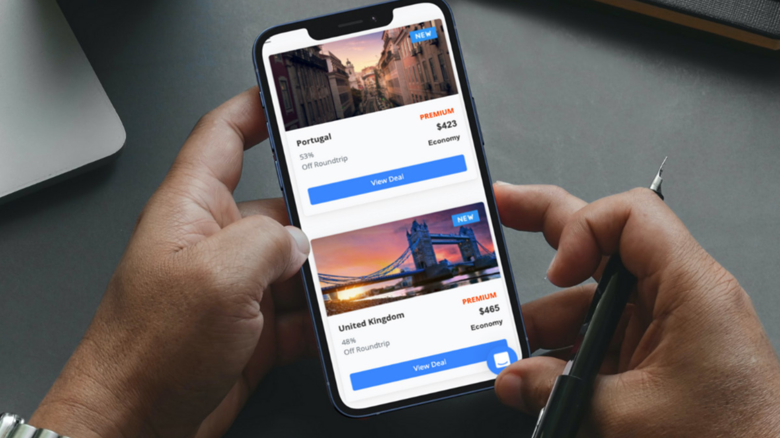 person using dollar flight club app on phone