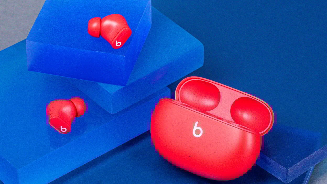 Red Beats Studio Pro on blue background