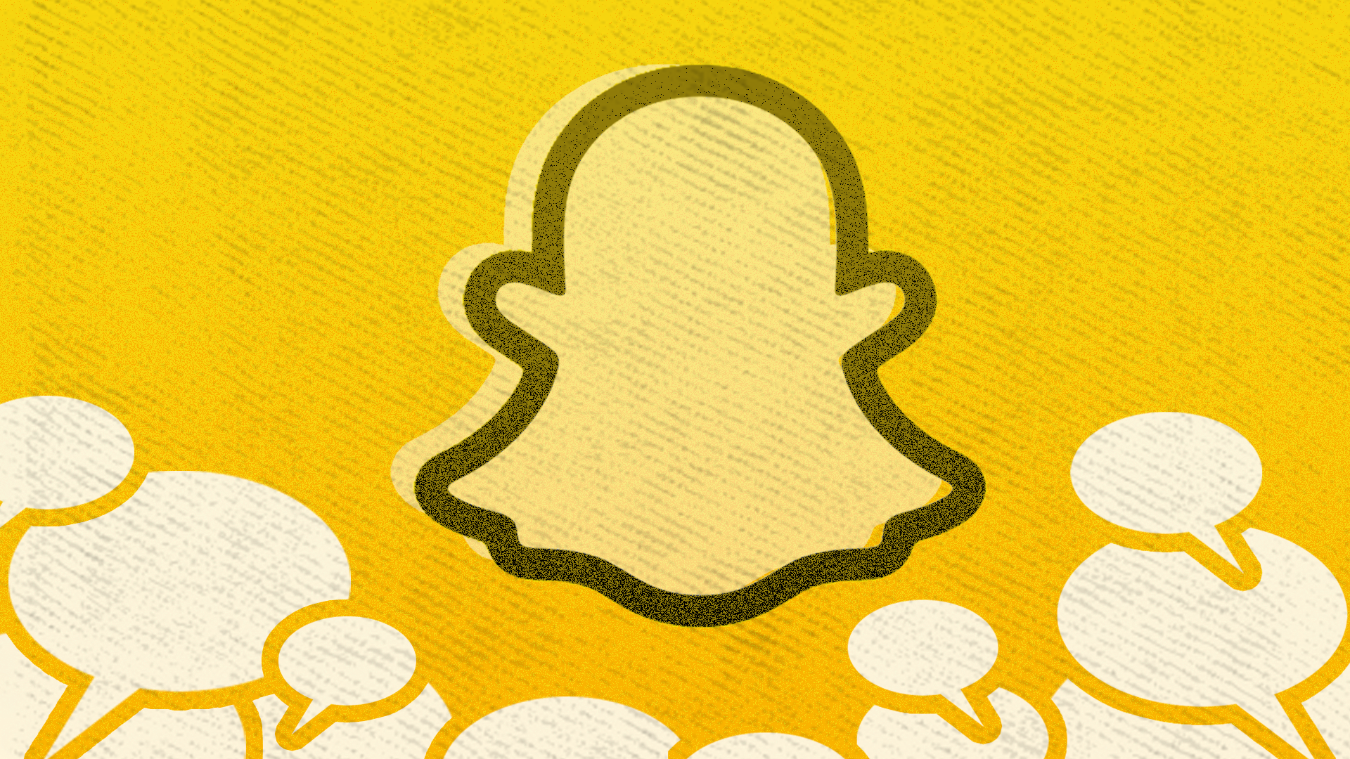 The Snapchat logo on a gold background surrounded by chat bubbles.