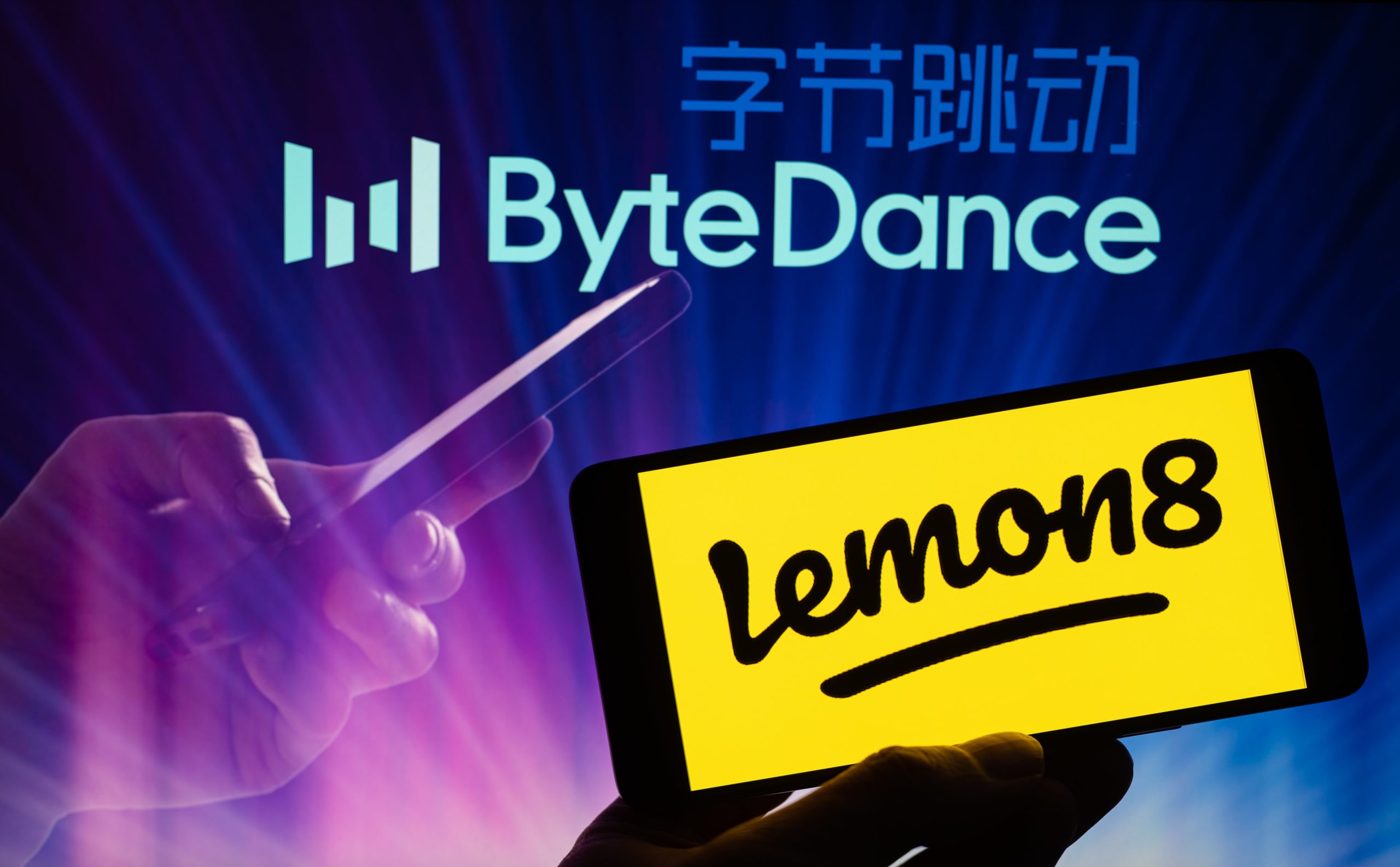 Lemon8 icon displayed on mobile with ByteDance seen on screen, in this photo illustration