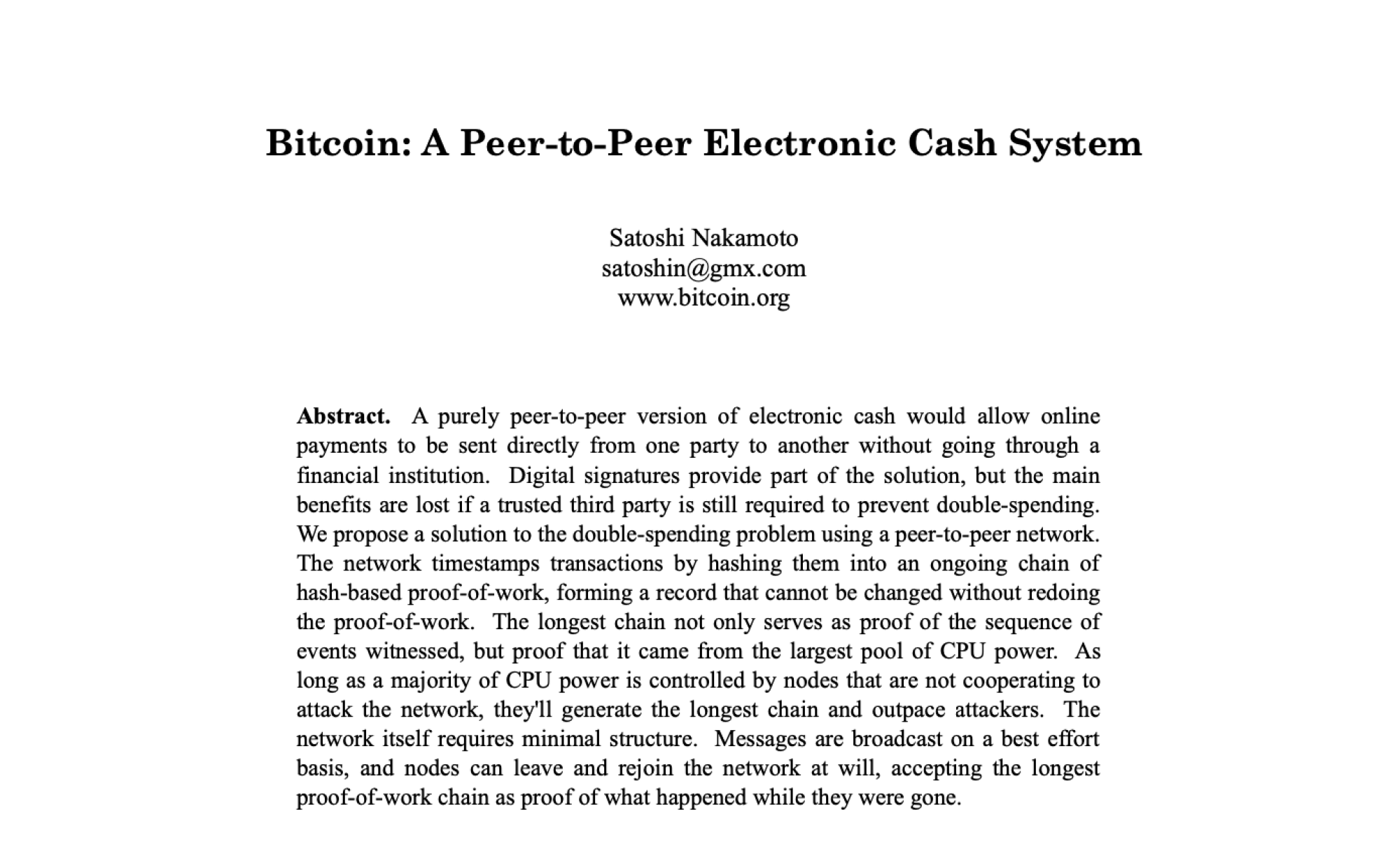 Satoshi Bitcoin whitepaper
