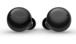 pair of Amazon Echo Buds against white background