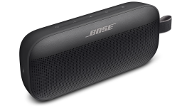Black Bluetooth Bose speaker against a white background