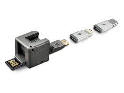 WonderCube keychain with charger attachments in grey