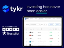 purple background and text that reads "investing has never been easier" with a screenshot of the Tyker investing software