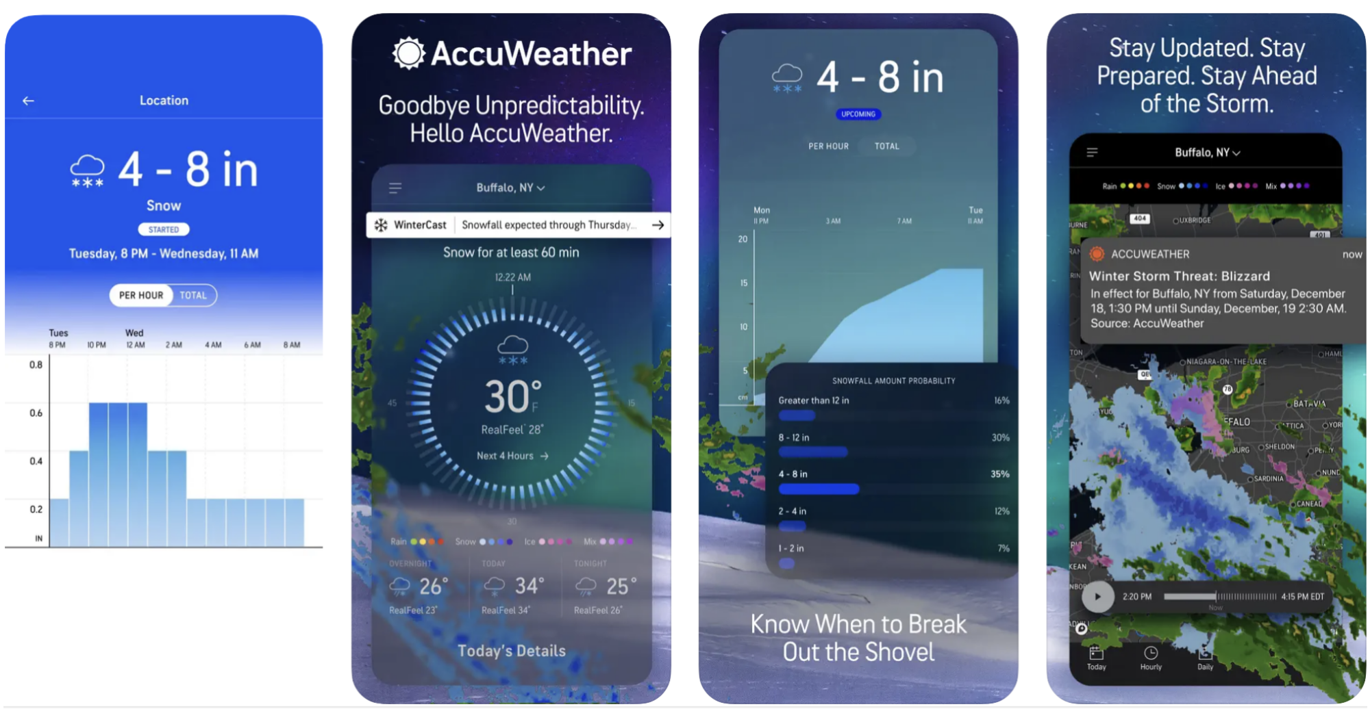 AccuWeather screenshots of its features on iOS