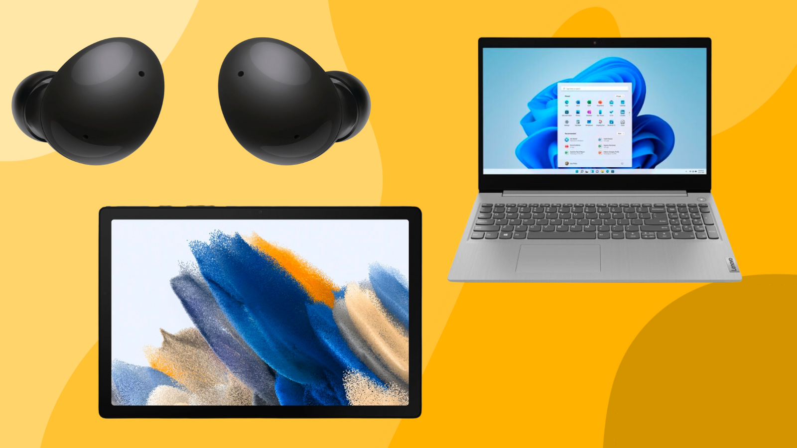 Three items from Best Buy's Memorial Day sale on yellow background