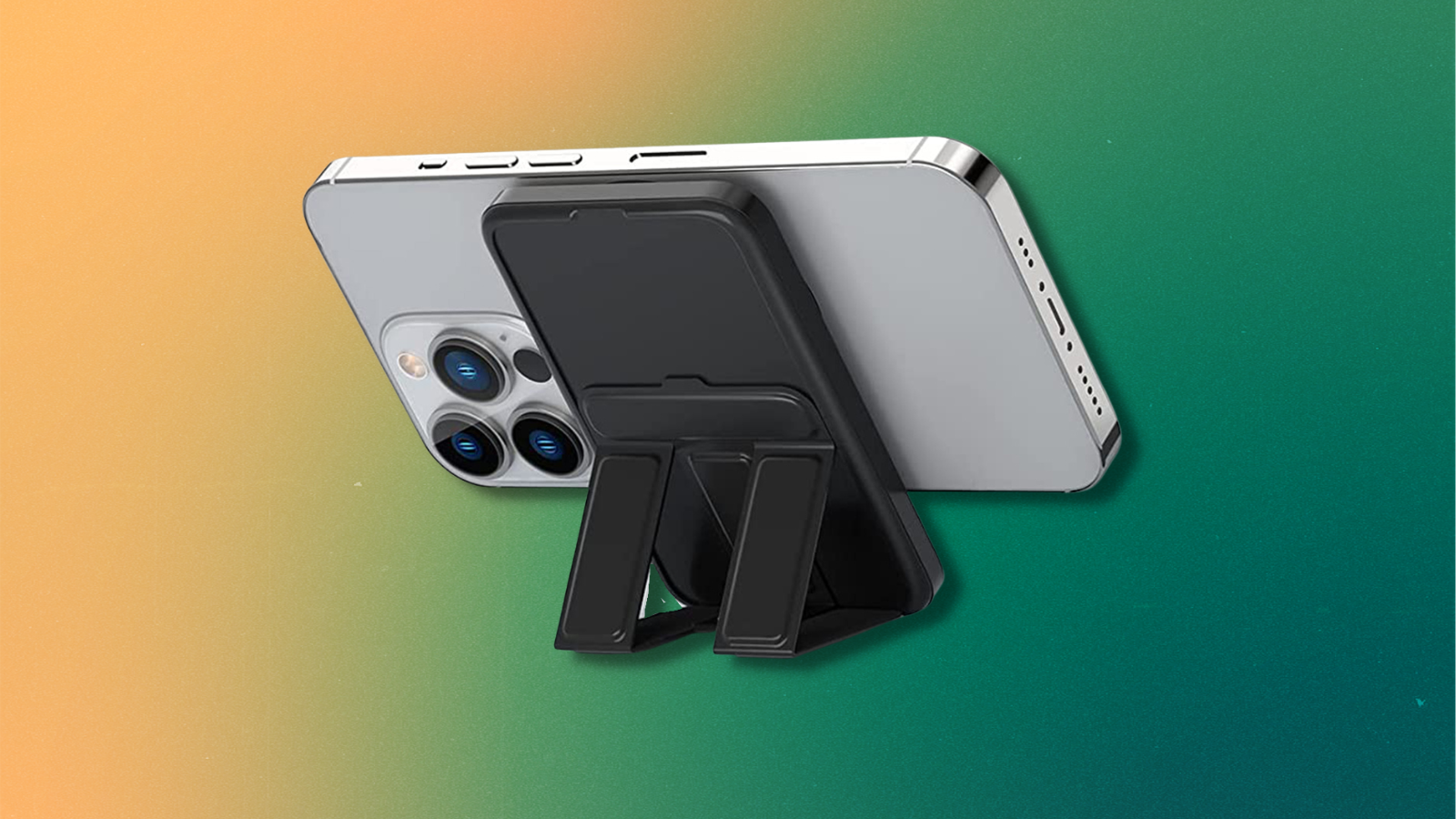 magnetic wireless charging stand with phone on colorful gradient background