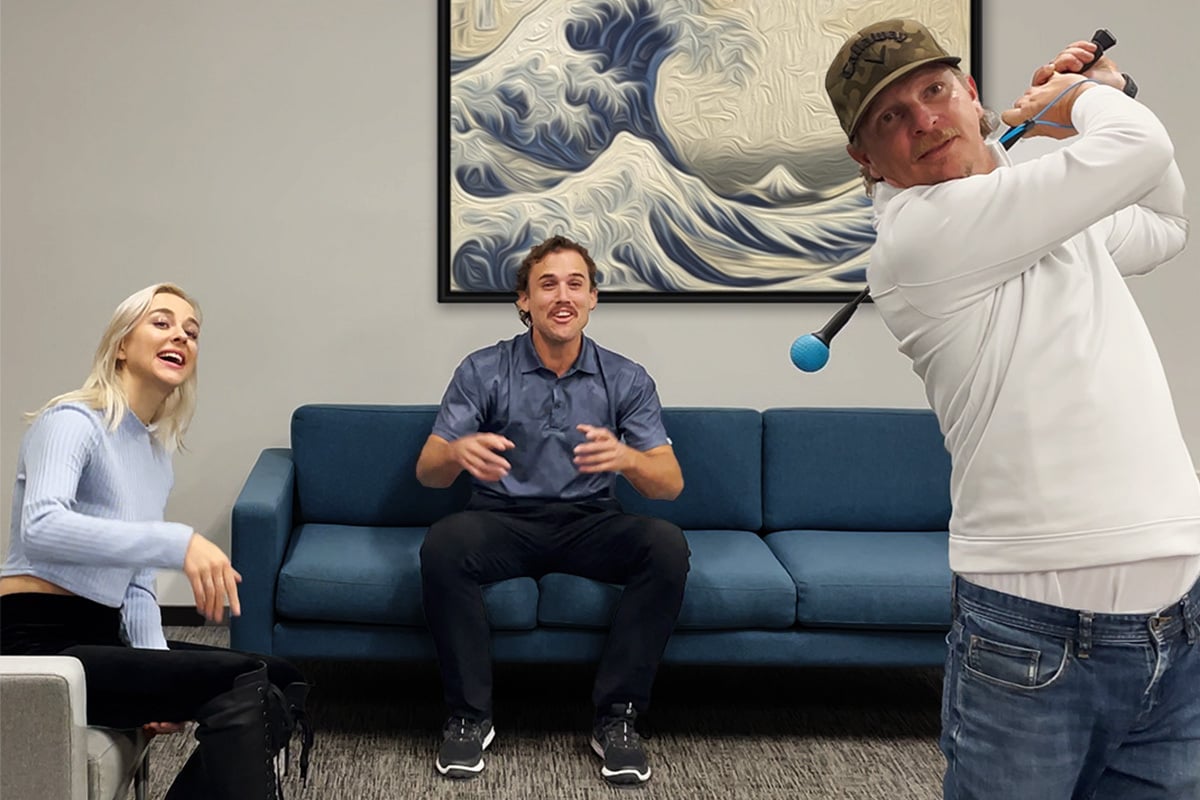 Man using golf simulator