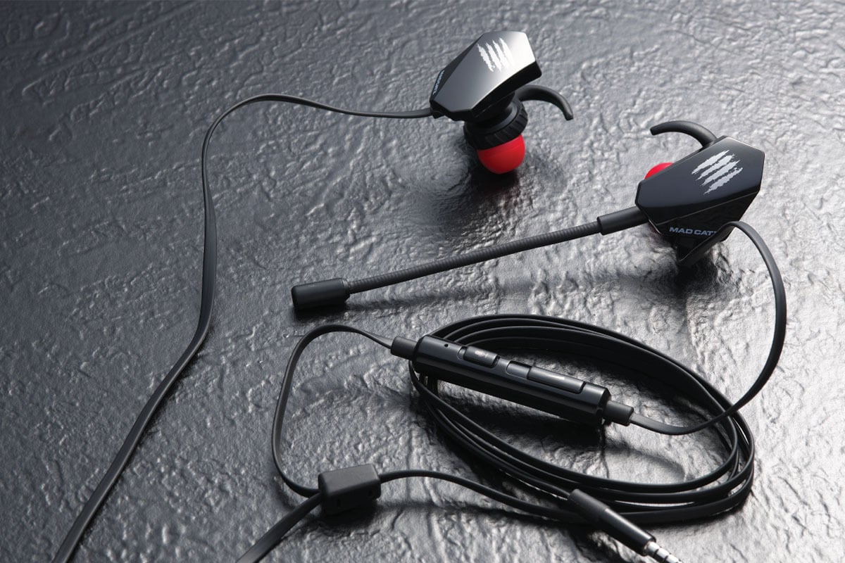 earbuds against a gray background