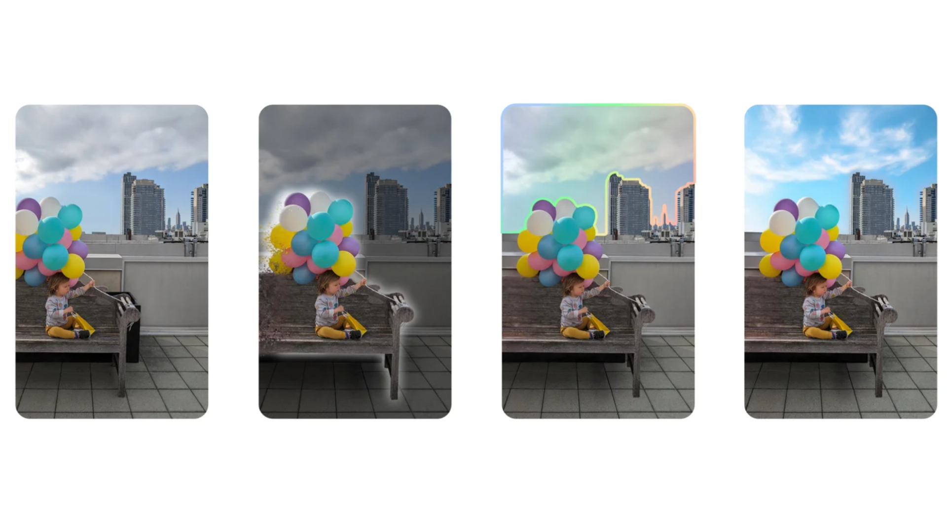 Four photos, each edited to show how Magic Editor works