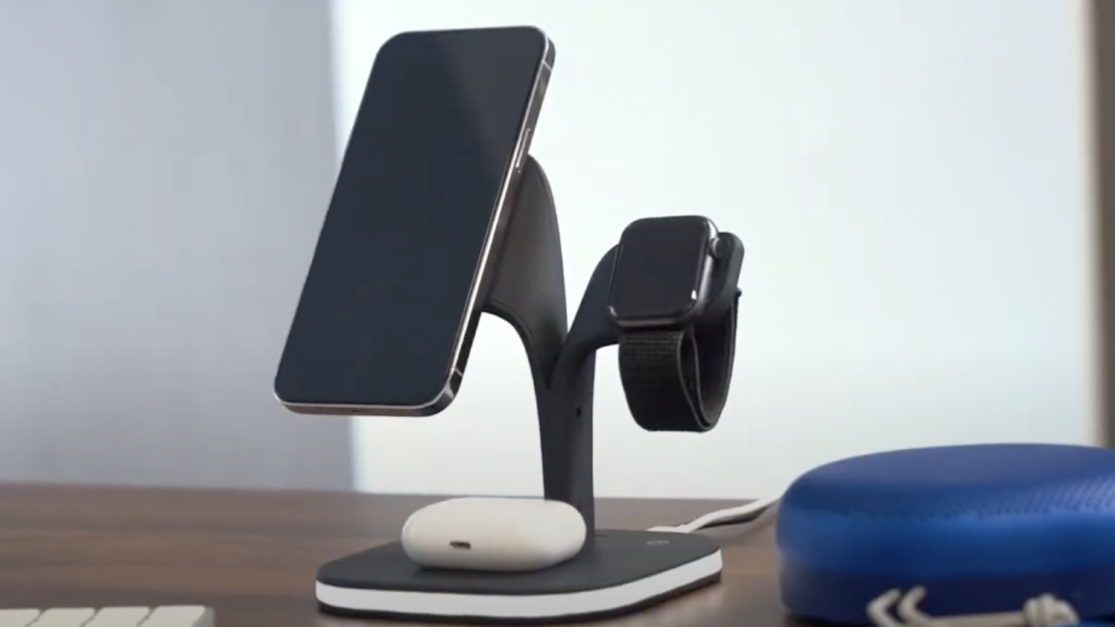 5-in-1 wireless charging station with iphone, apple watch, and airpods