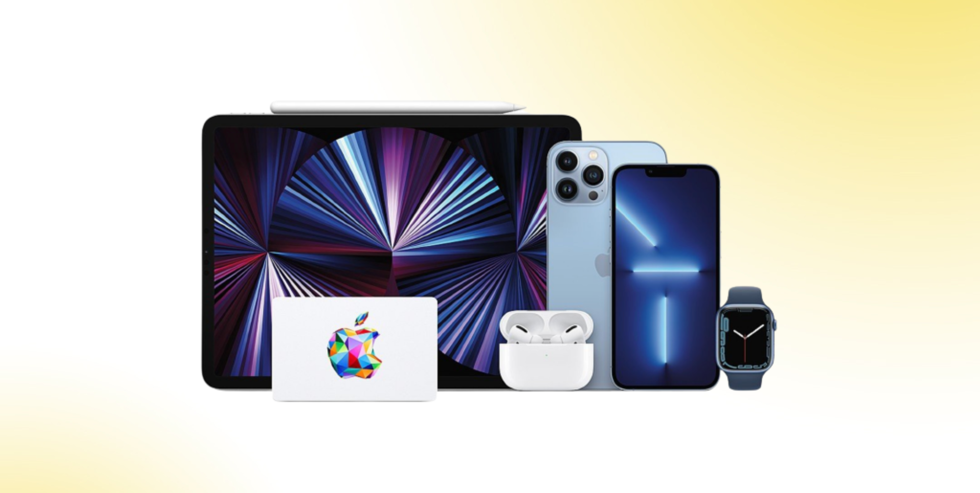 apple products against a faded yellow background