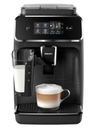 Phillips coffeemaker with a latte against a white background
