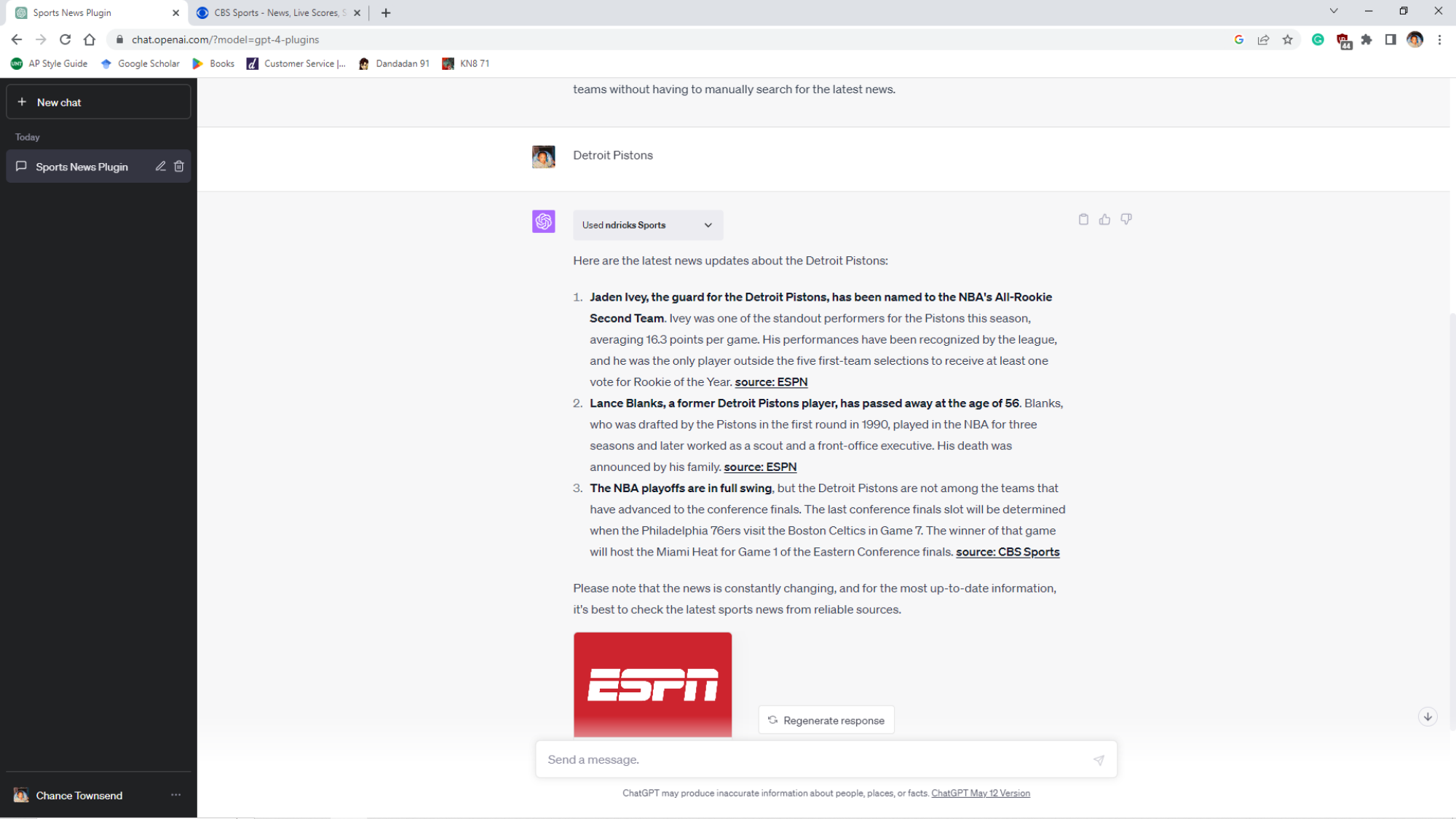 Screenshot of ChatGPT