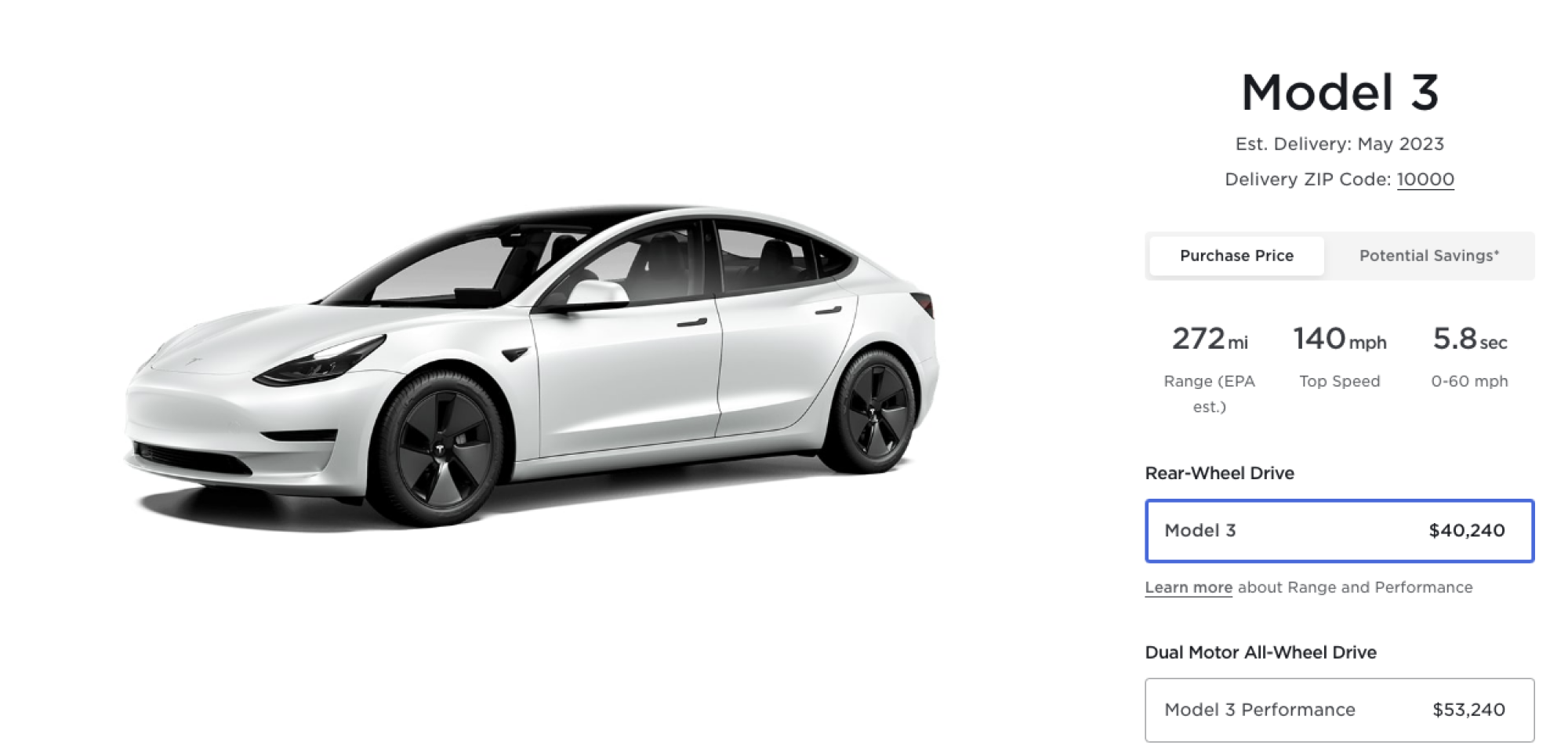 Tesla Model 3 price