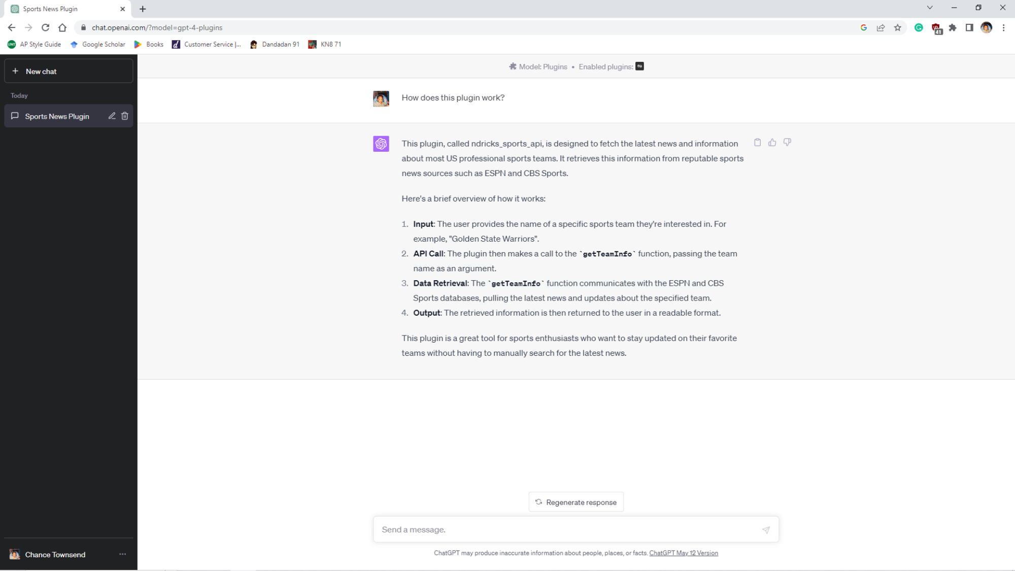 Screenshot of ChatGPT