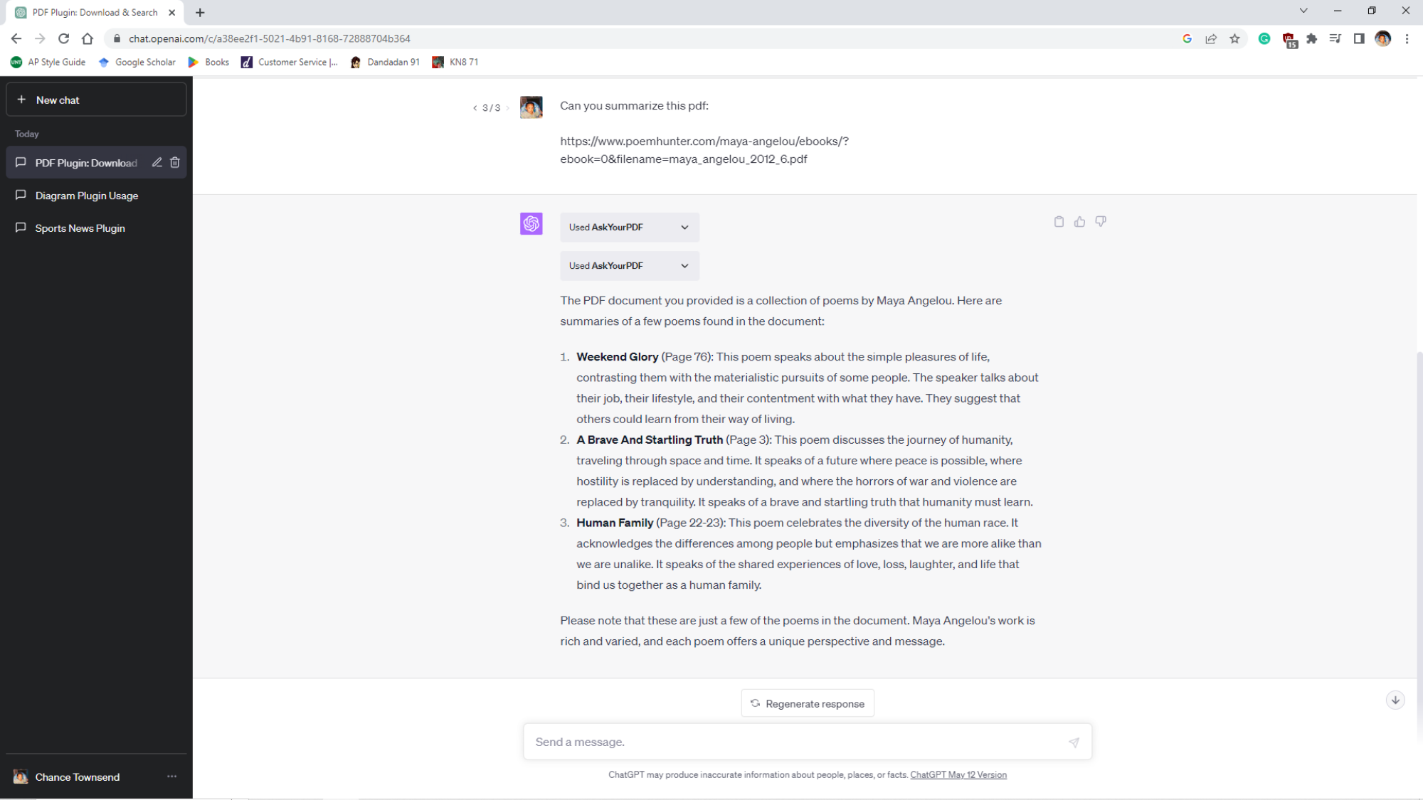 Screenshot of ChatGPT