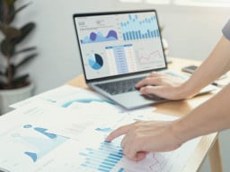 spreadsheets on a table and a laptop